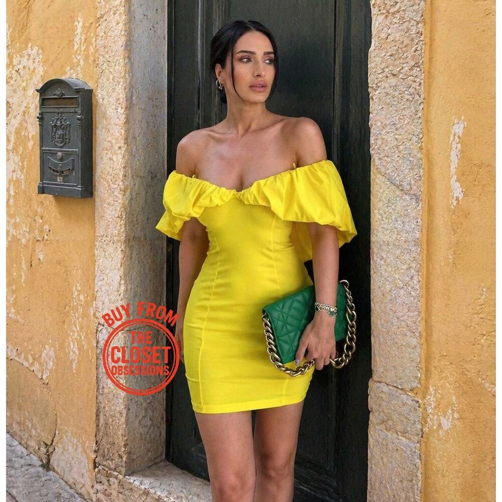 ZARA Yellow Off Shoulder Ruffle Mini Dress NWT Vacation Birthday Dress